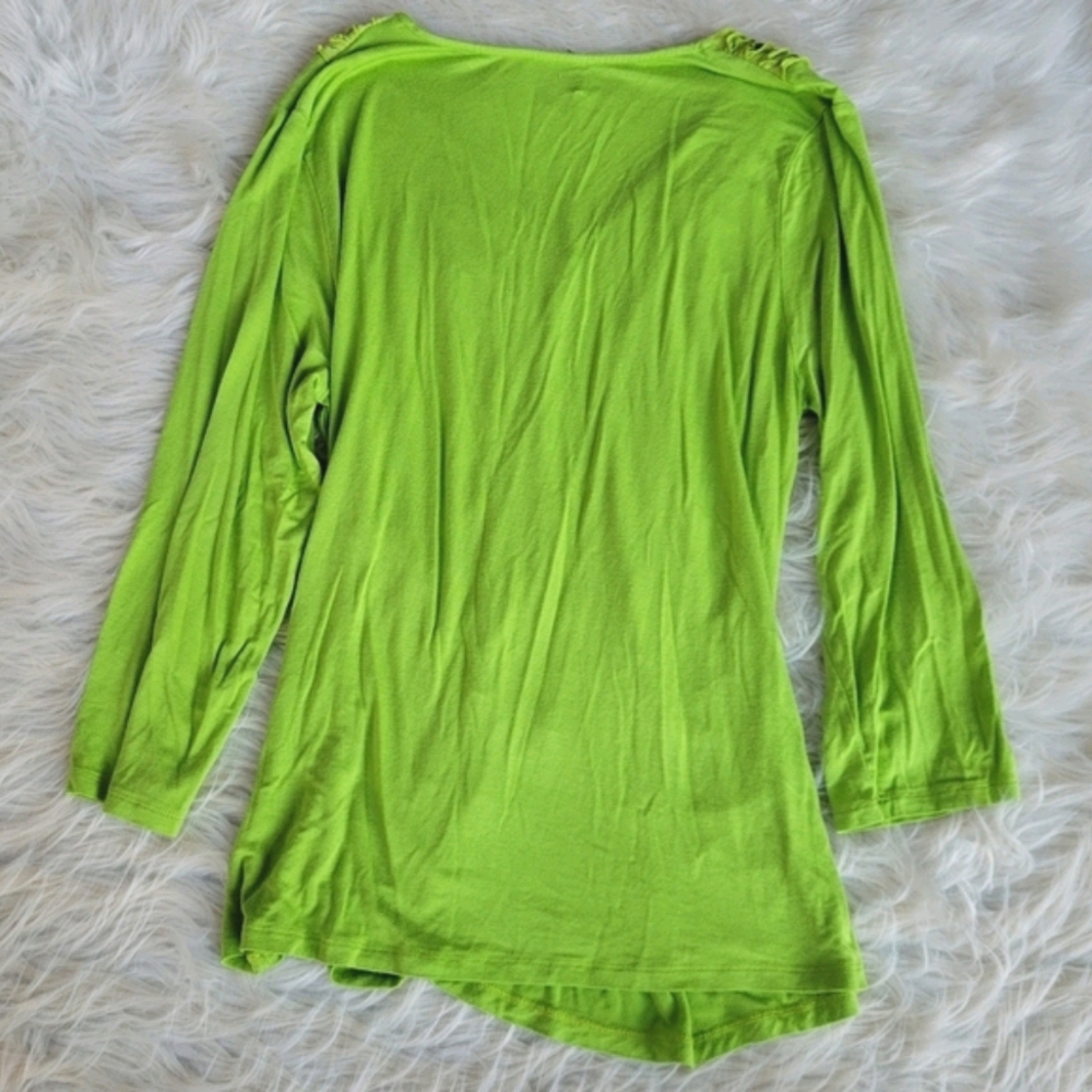 Green Ruched Ruffle Tunic Blouse Colour Works XL - Picture 5 of 6